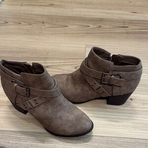Indigo Taupe Ankle Booties with Buckle Detail